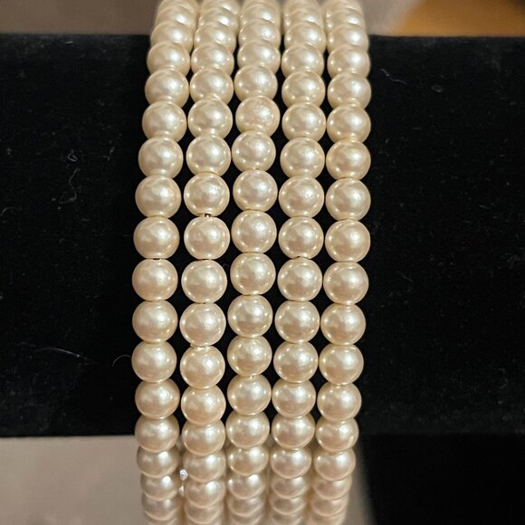 Cream Faux Pearl Wrap Bracelet, 5 strands - Picture 1 of 6